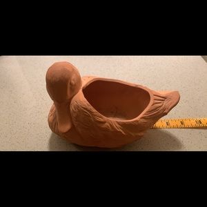 Terracotta vintage planter duck sculpture. Stamped c Thomas pottery